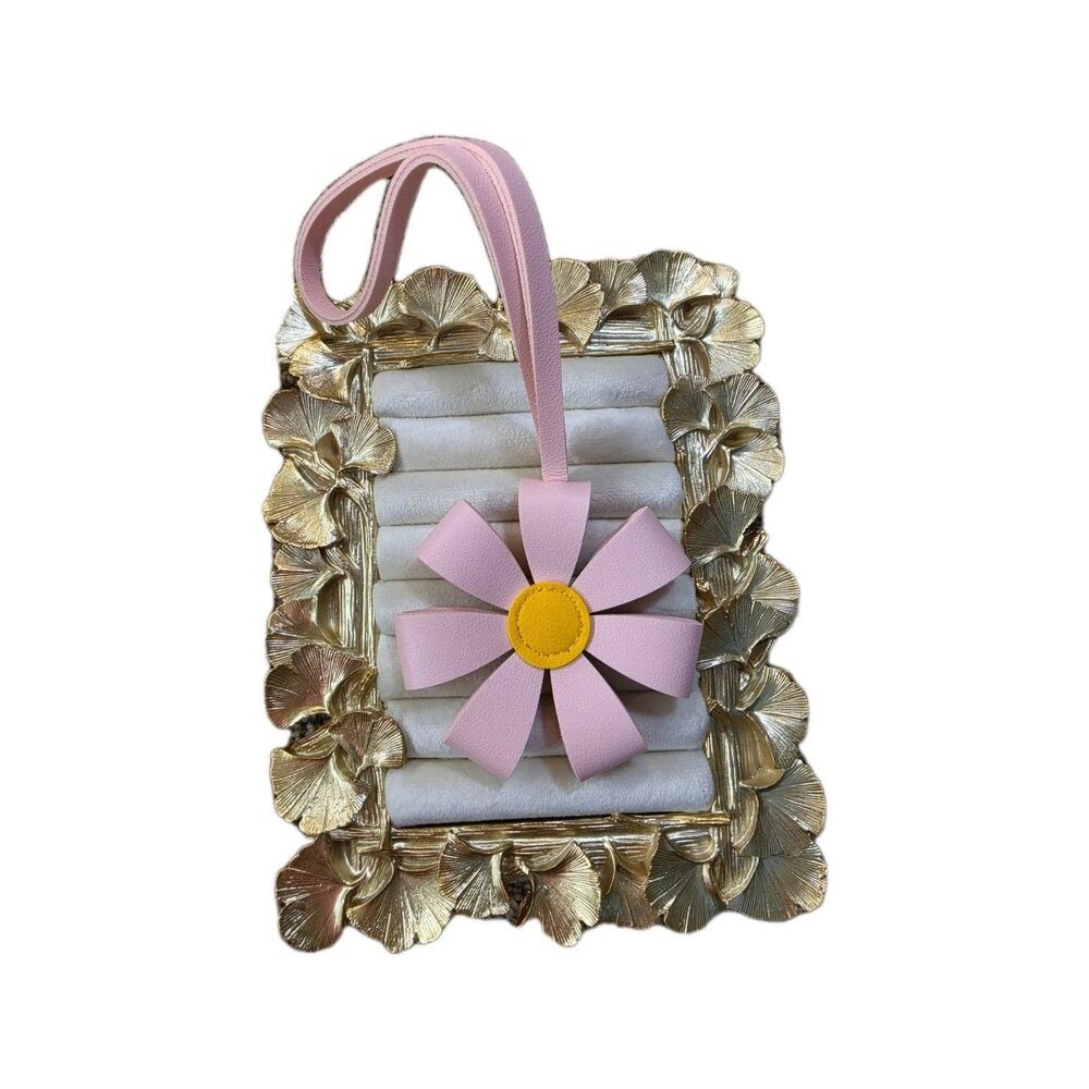Flower Charm Accessory Pink Yellow Solid Pattern Women Handbag Accent